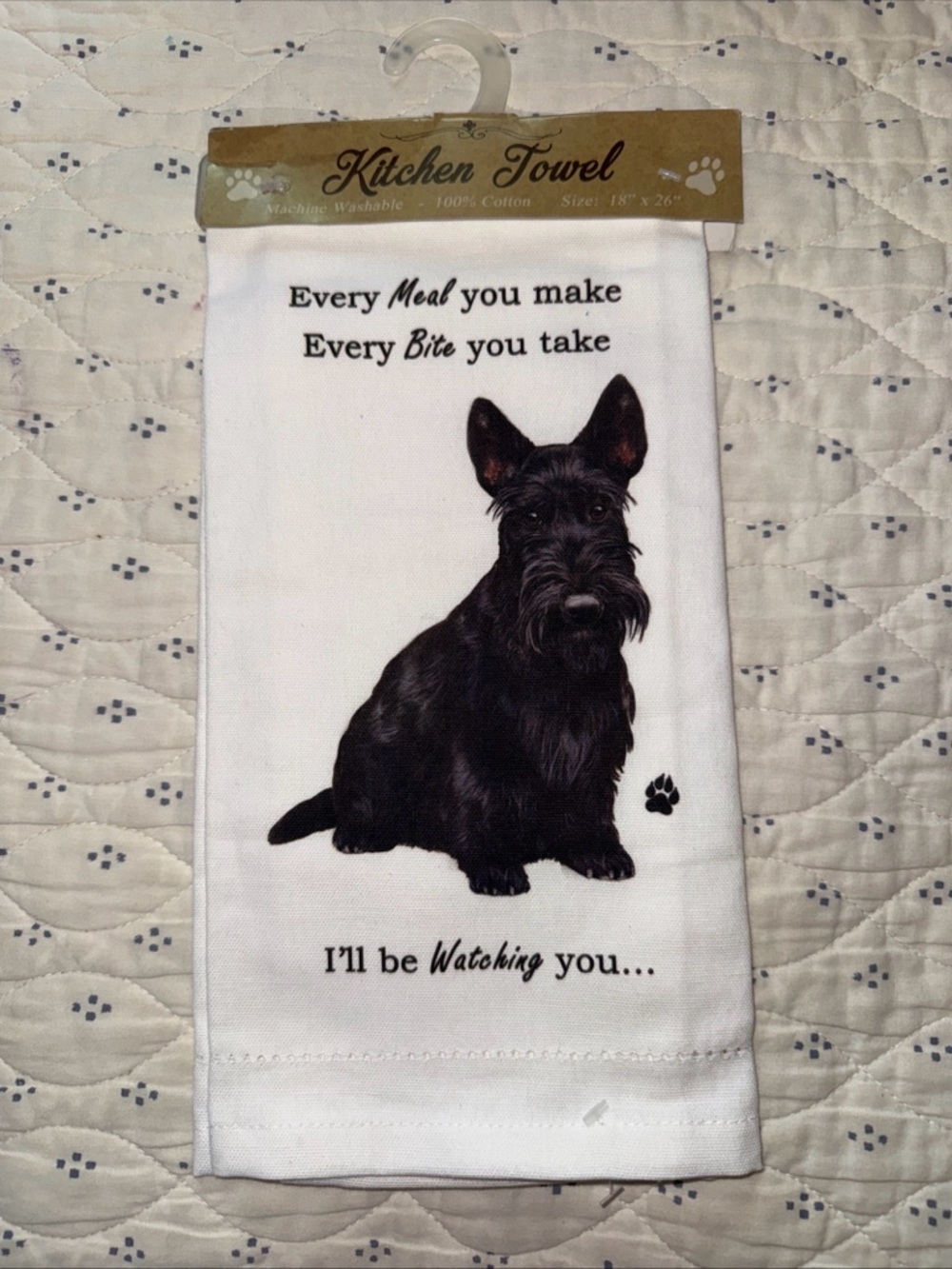 Scottish Terrier Black & White Kitchen Towel - Dog Design Cotton 18"x26"